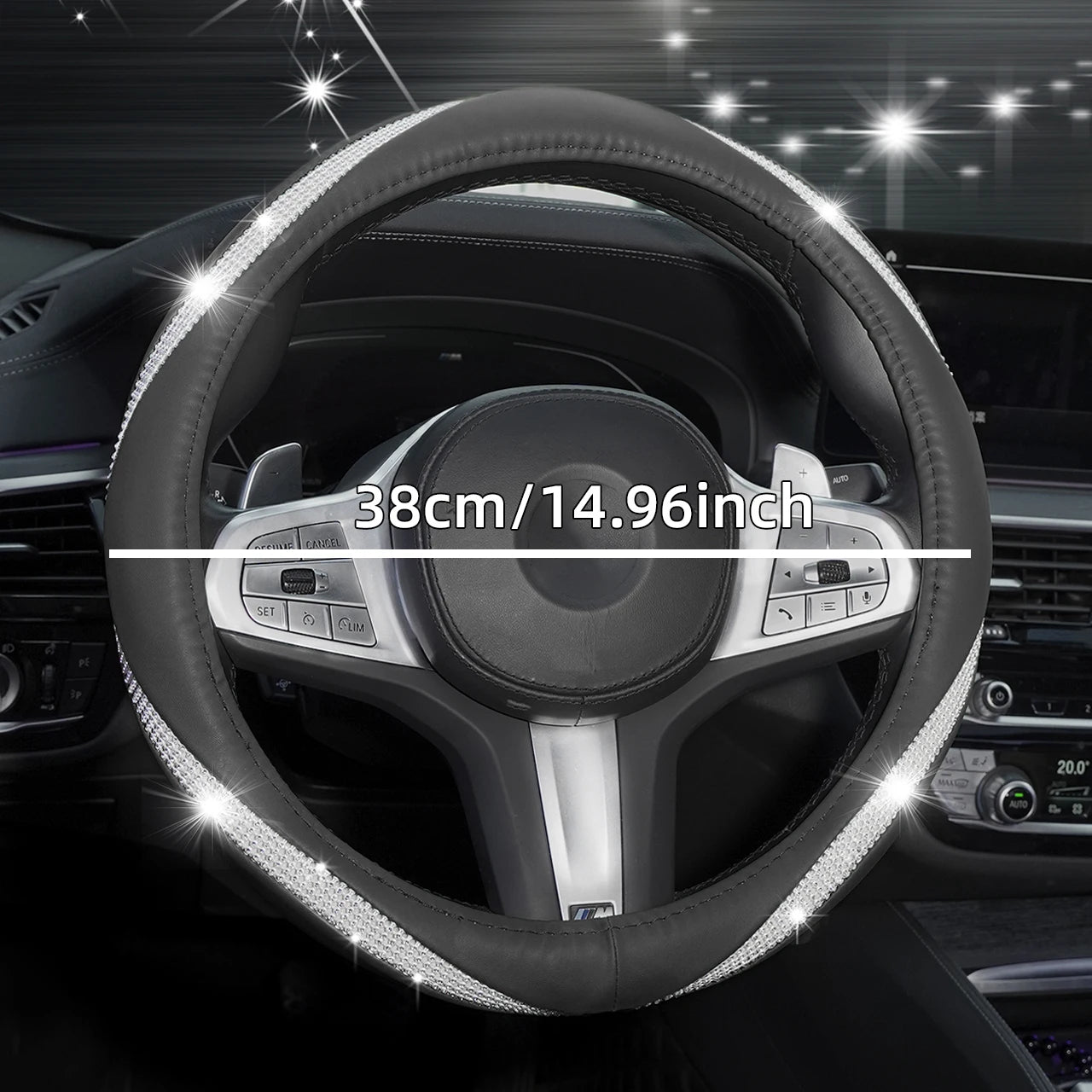 Rhinestone & PU Leather Steering Wheel Cover – Decorative Anti-Slip Grip - Delicate Leather