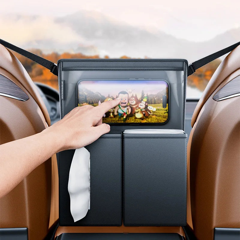 Leather Car Tissue Bag Holder – Universal Armrest & Seat Back Mounted Paper Box Organizer - Delicate Leather