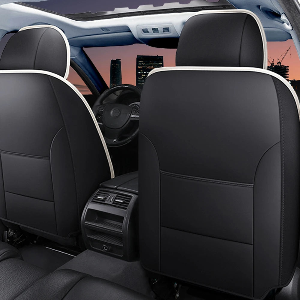 Waterproof PU Leather Car Seat Covers – Five Seats, High Back Front and Rear Split Bench in White & Coffee 11 - Delicate Leather