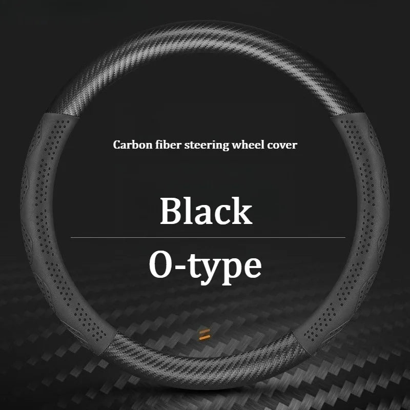 Carbon Fiber Leather Steering Wheel Cover – Universal Anti-Slip Car Steering Protector for Interior Comfort and Grip - Delicate Leather