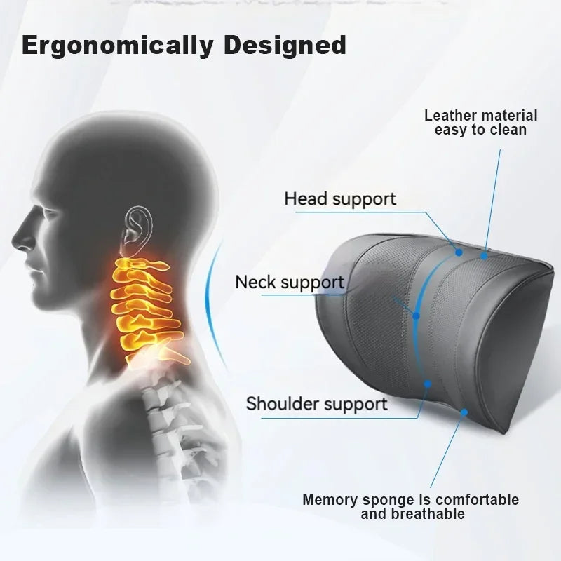 Leather Car Seat Headrest Cushion - Multi-Function Memory Foam Car Neck Pillow - Adjustable Car Headrest Pillow - Auto Accessories - Delicate Leather