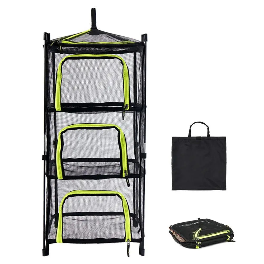Ventilated Camping Tableware Storage: Foldable Hanging Mesh Fruit Rack and Drying Storage Net Rack, Perfect for Herb Drying and Folding Net Organization - Delicate Leather