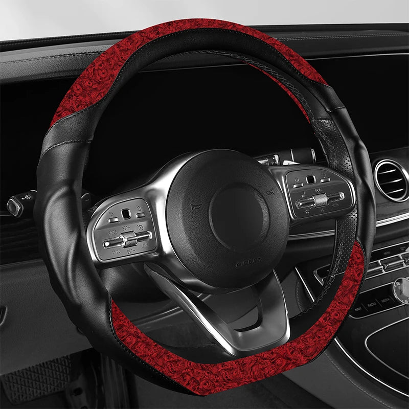 Wood Grain Leather Steering Wheel Cover – Anti-Slip, Universal Fit 14.5–15 Inch, Comfortable All-Season Grip - Delicate Leather