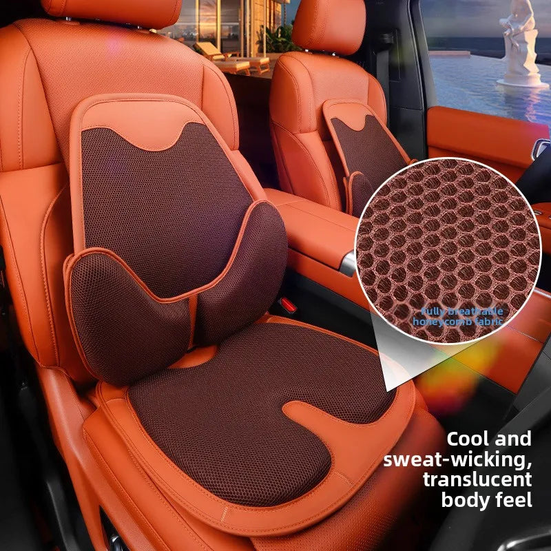 Non-Slip Universal Car Seat Cover – Ice Silk Cushion with Waist Support for Four-Season Comfort - Delicate Leather