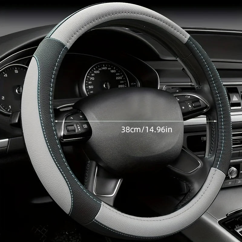 Universal Anti-Slip Leather Steering Wheel Cover – Durable Car Interior Accessory for Sports & Business Vehicles - Delicate Leather