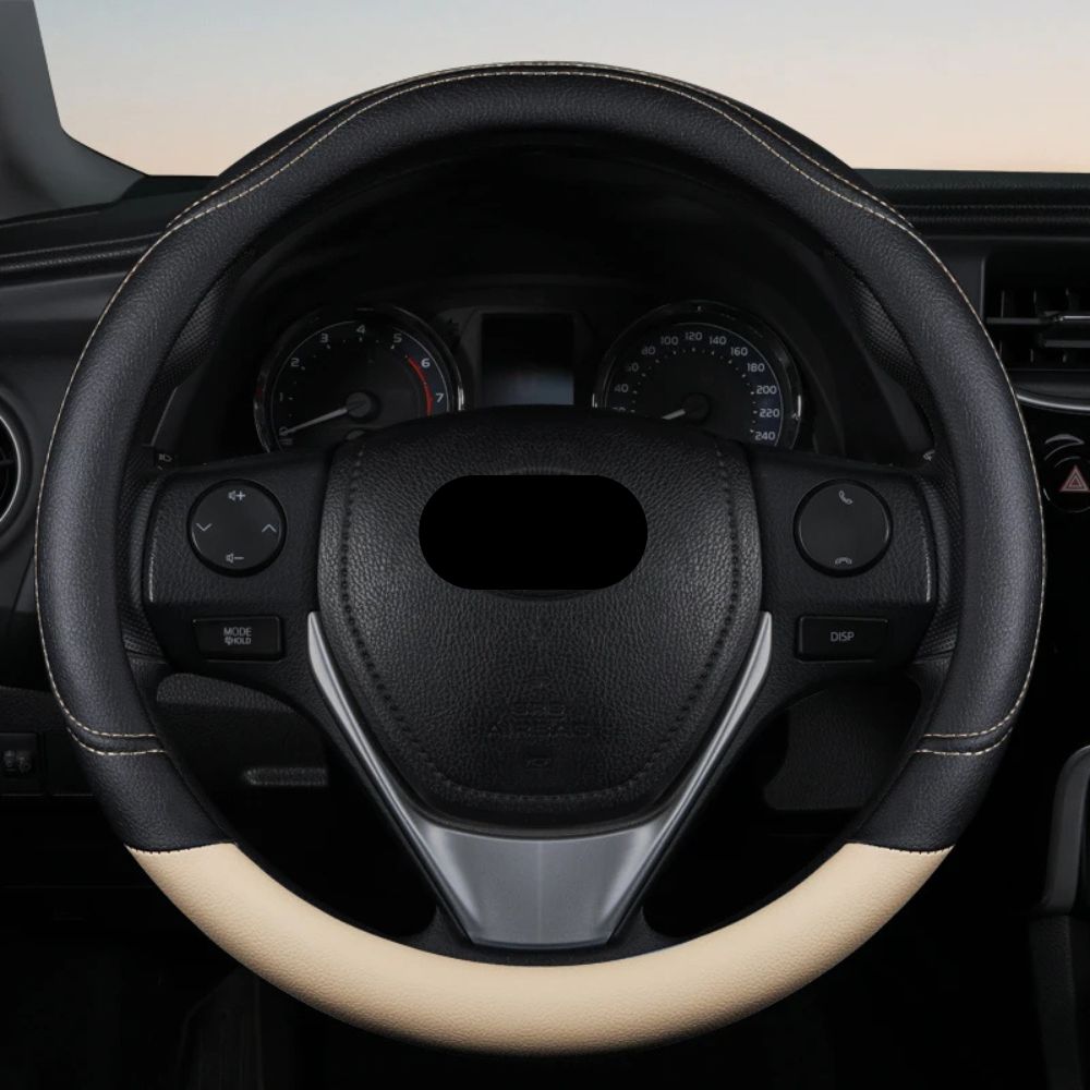 PU Leather Contrast Color Car Steering Wheel Cover Sweat Absorbent, Wear Resistant and Non-slip, Universal in All Seasons, Car Accessories 28