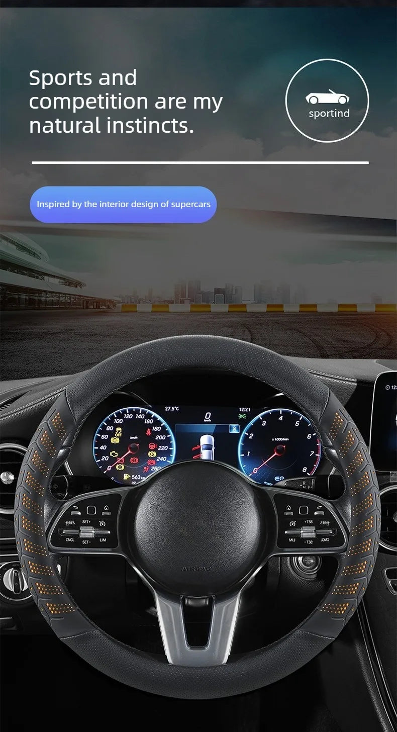 Luxury Leather Steering Wheel Cover – Non-Slip Universal 38cm Interior Accessory - Delicate Leather