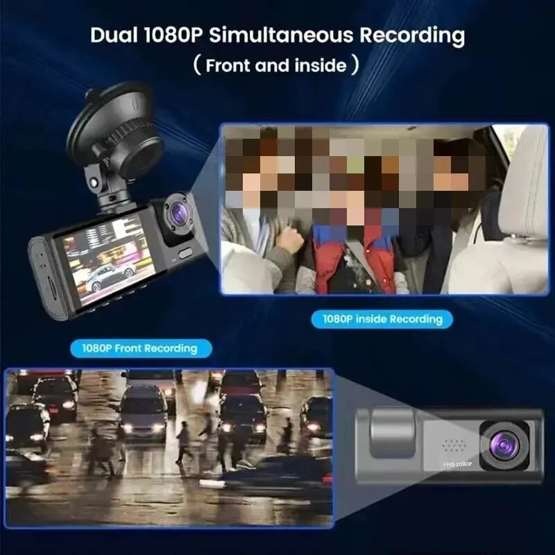 HD 1080P 3-Lens Dash Cam – 3-Channel Car DVR Recorder for Inside Vehicle, Three-Way Camera Dashcam 31