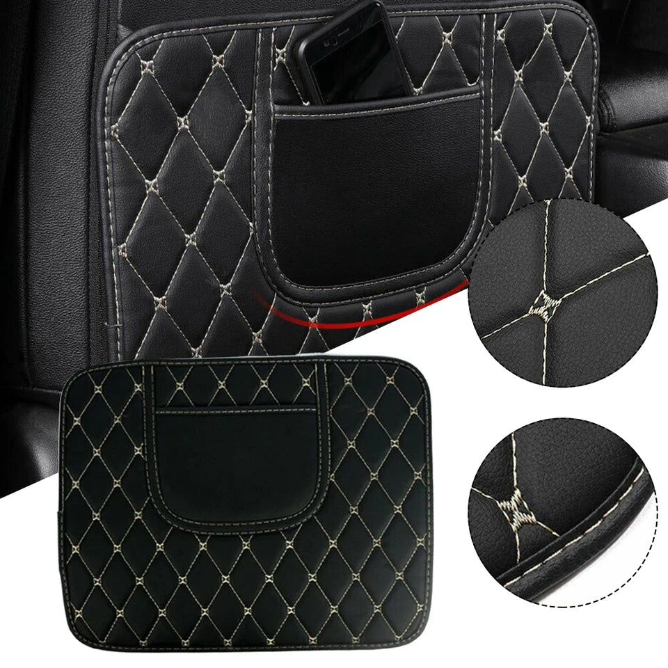 PU Leather Car Anti-Kick Mat – Half-Size Seat Back Protector with Storage Pocket, Waterproof & Scratch-Resistant Organizer - Delicate Leather