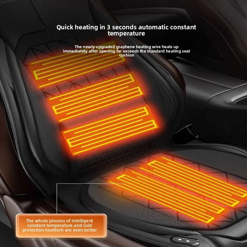 Graphene Heated Car Seat Cushion – Universal 12V/24V Seat Cover with Waist Support for Winter Warmth - Delicate Leather