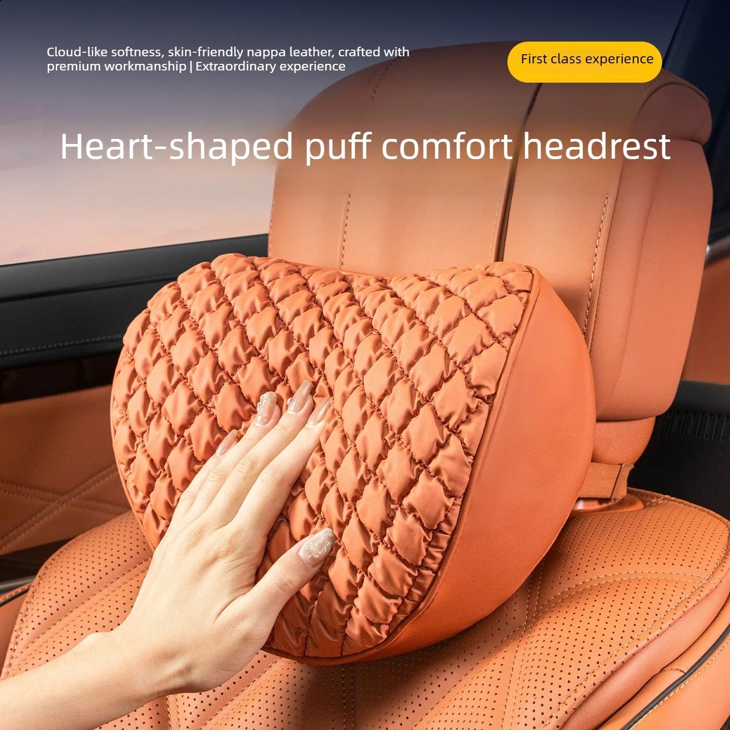 Luxury Leather Car Neck & Lumbar Pillow Set – Ergonomic Memory Foam Headrest and Waist Support for Auto Seats - Delicate Leather
