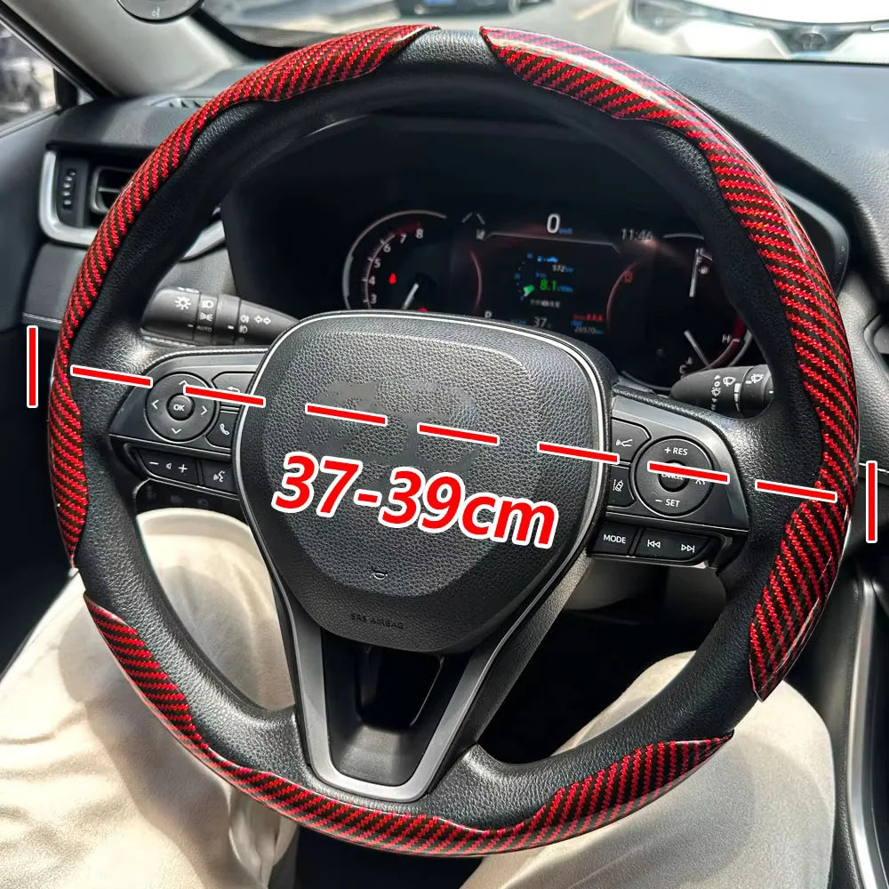 3PCS Carbon Fiber Style Steering Wheel Grip Covers – Anti-Slip Washable Interior Set - Delicate Leather