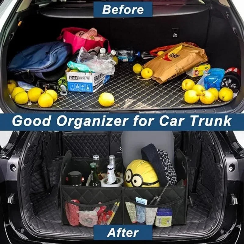 Foldable Car Trunk Organizer – 50L Waterproof Polyester Storage Box for Car Essentials - Delicate Leather