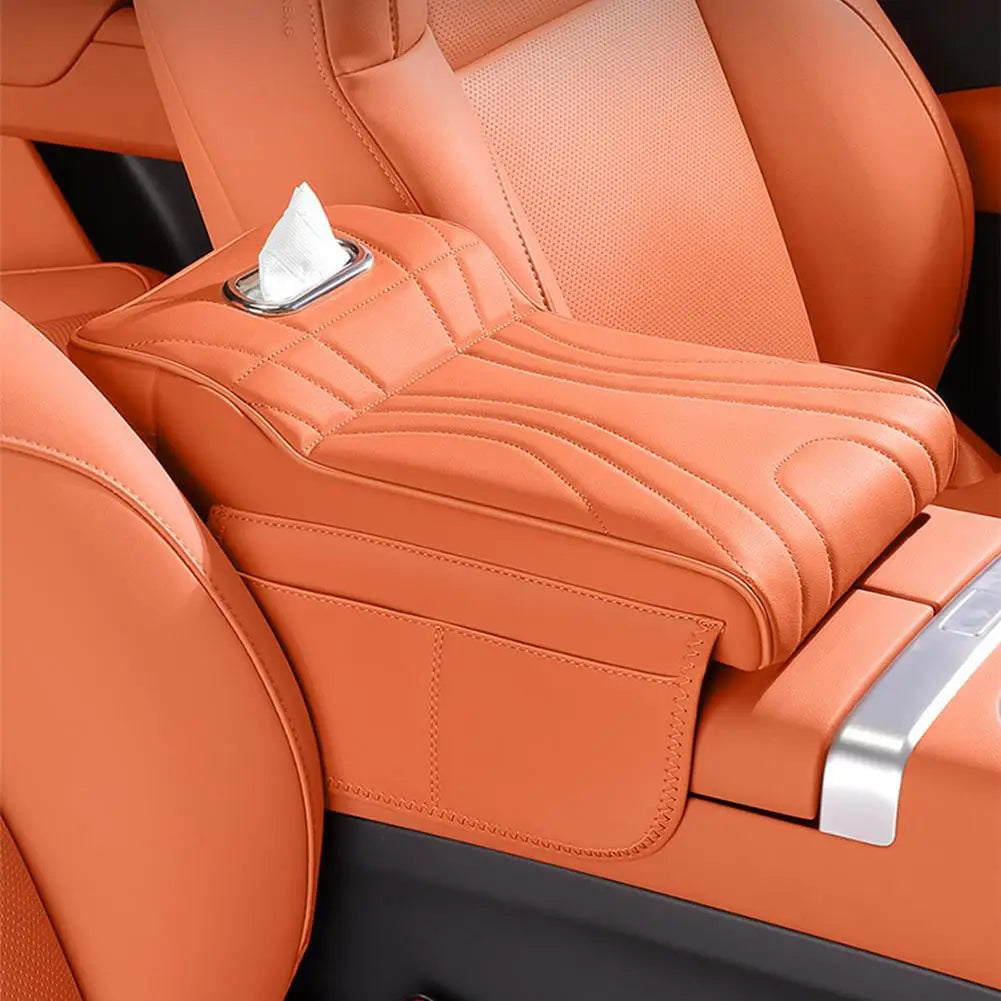Universal Car Armrest Booster Pad – Memory Foam Armrest Cushion with Storage Pocket, Leather Protective Cover - Delicate Leather