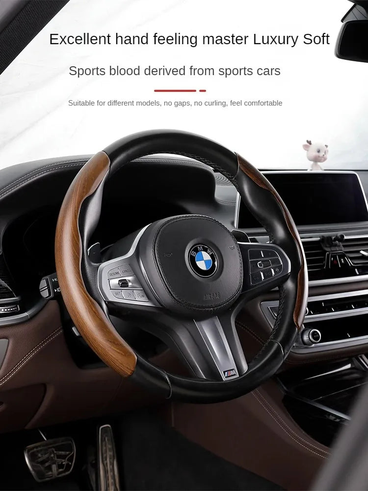 Wood Grain Steering Wheel Cover – Ultra-Thin Carbon Fiber Style Universal Grip Cover - Delicate Leather