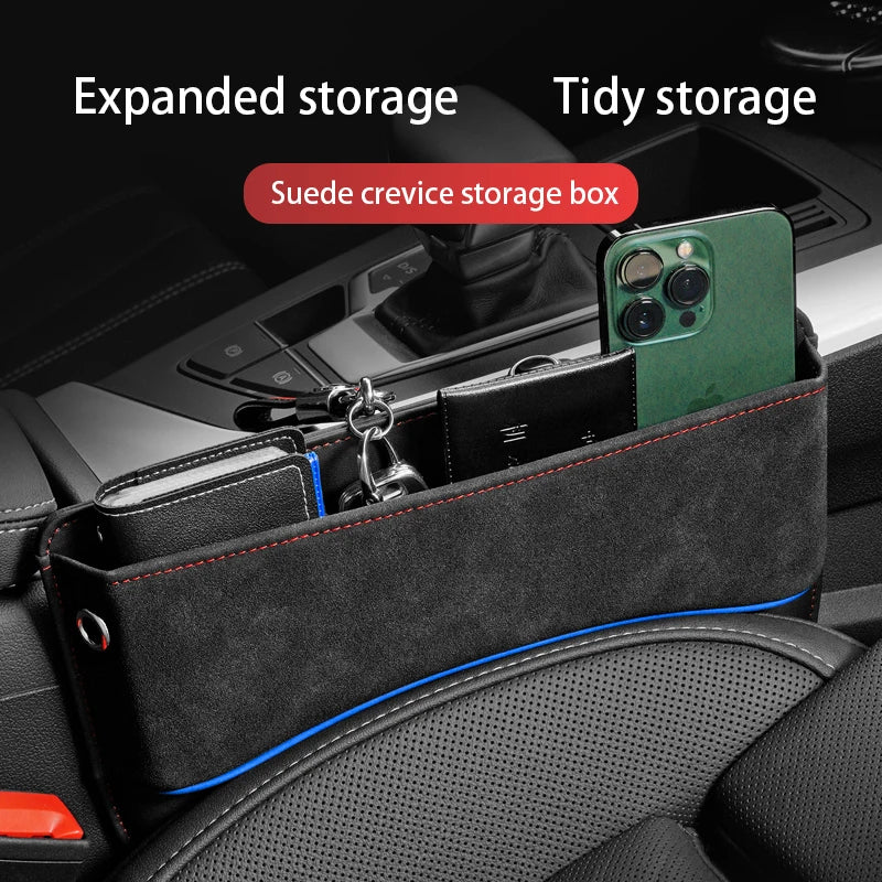 Suede Car Seat Crevice Storage Box – Gap Filler Organizer for Phone, Wallet, and Small Items - Delicate Leather