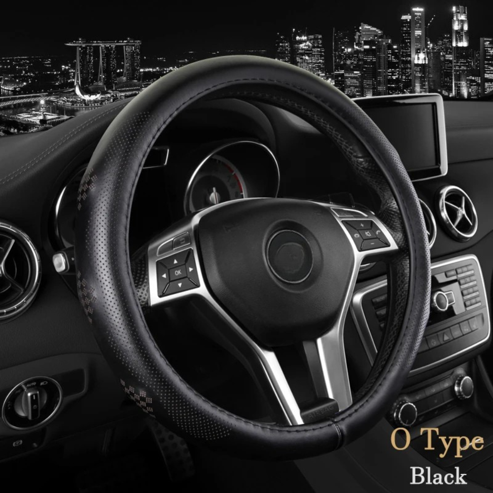Breathable Leather Car Steering Wheel Cover – Universal 38CM, D/O Shape, Anti-Slip - Delicate Leather