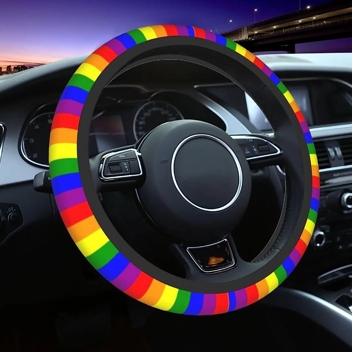 Retro Rainbow Stripes Steering Wheel Cover for Women, Bright Rainbows, Colorful Car Steering Wheel Cover Cute, Car Wheel Cover, Aesthetic Car Decor, Car Gift, Car Accessories 27