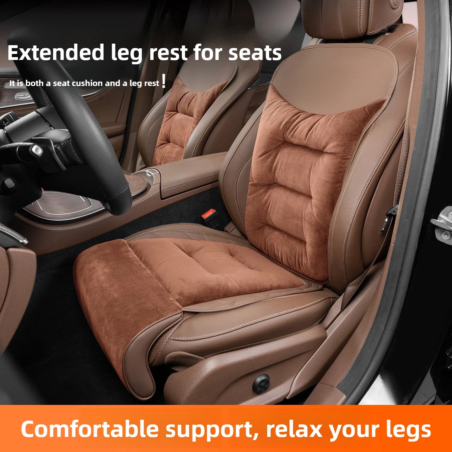 Car Seat Leg Support Extension – Flannel Leather Memory Foam Seat Extender Cushion, Universal Driver Leg Support Pad - Delicate Leather
