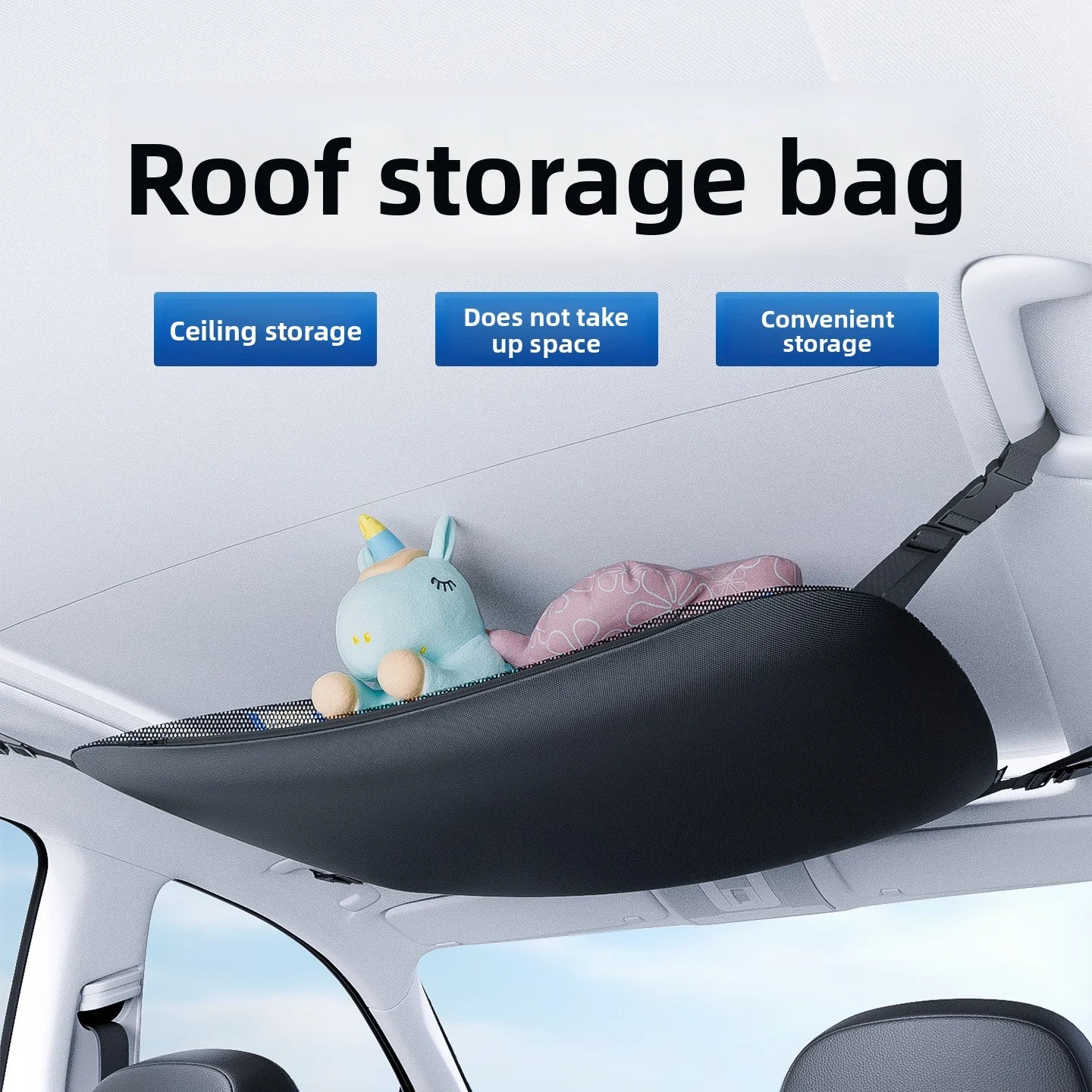 Car Roof Storage Bag – Universal Ceiling Cargo Net Organizer for SUV & Truck - Delicate Leather