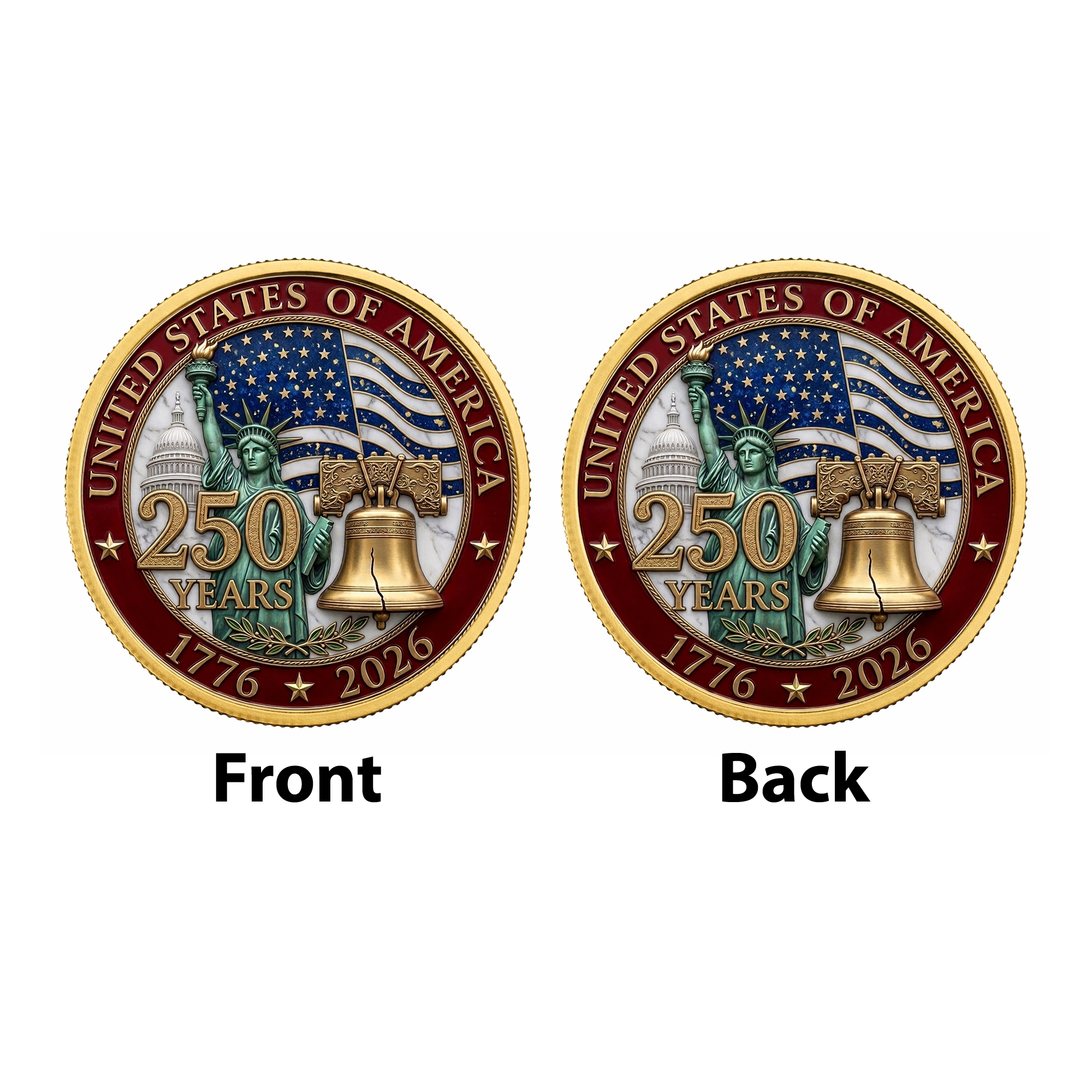 250th Anniversary of America 1776–2026 Commemorative Coin – Patriotic Souvenir Token 01 - Delicate Leather