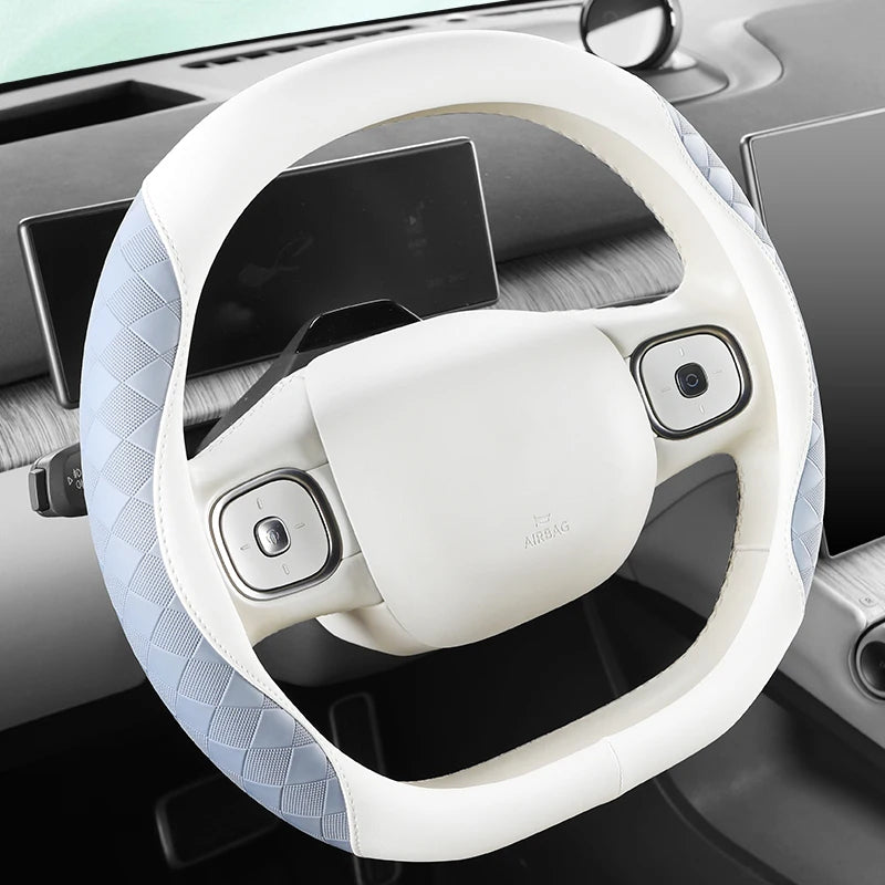 Anti-Slip Leather Steering Wheel Cover 38cm – Two-Tone Sport Style Universal Grip - Delicate Leather