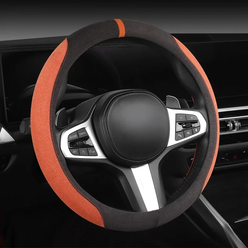 Suede Steering Wheel Cover 37–38cm – Ultra-Thin Breathable Anti-Slip Grip - Delicate Leather