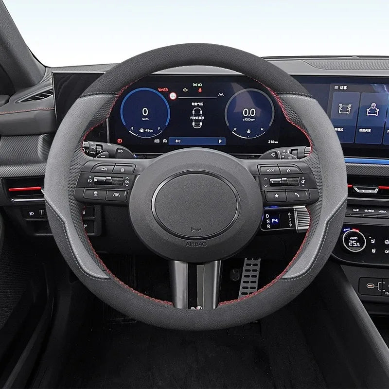 Suede Leather Steering Wheel Cover – Soft Grip Universal Cover for 37–38 cm Wheels - Delicate Leather