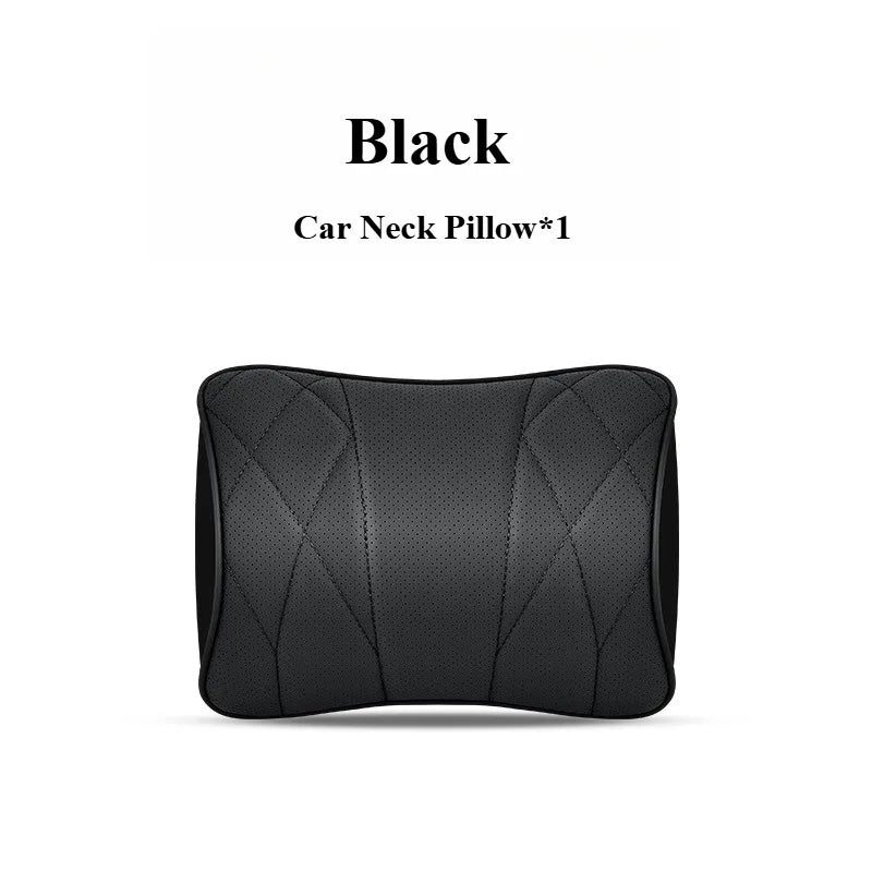 Memory Foam Car Neck & Lumbar Support Pillow Set – Leather Seat Comfort Cushions - Delicate Leather