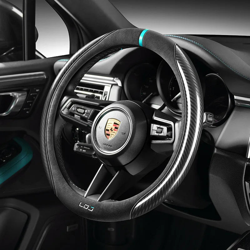 Carbon Fiber Style Steering Wheel Cover – Suede Anti-Slip 38cm Universal Interior Accessory - Delicate Leather