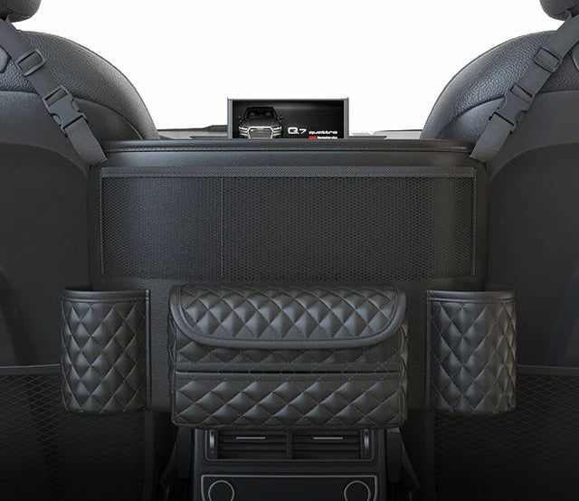 Leather Car Seat Middle Hanger Storage Bag Luxury Auto Handbag Holder Between Seats Tissue Water Cup Pockets Stowing Tidying - Delicate Leather