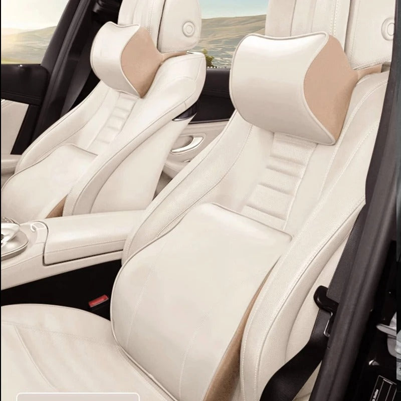 Premium Nappa Leather Car Neck Pillow & Lumbar Cushion – Breathable Universal Seat Accessories - Delicate Leather