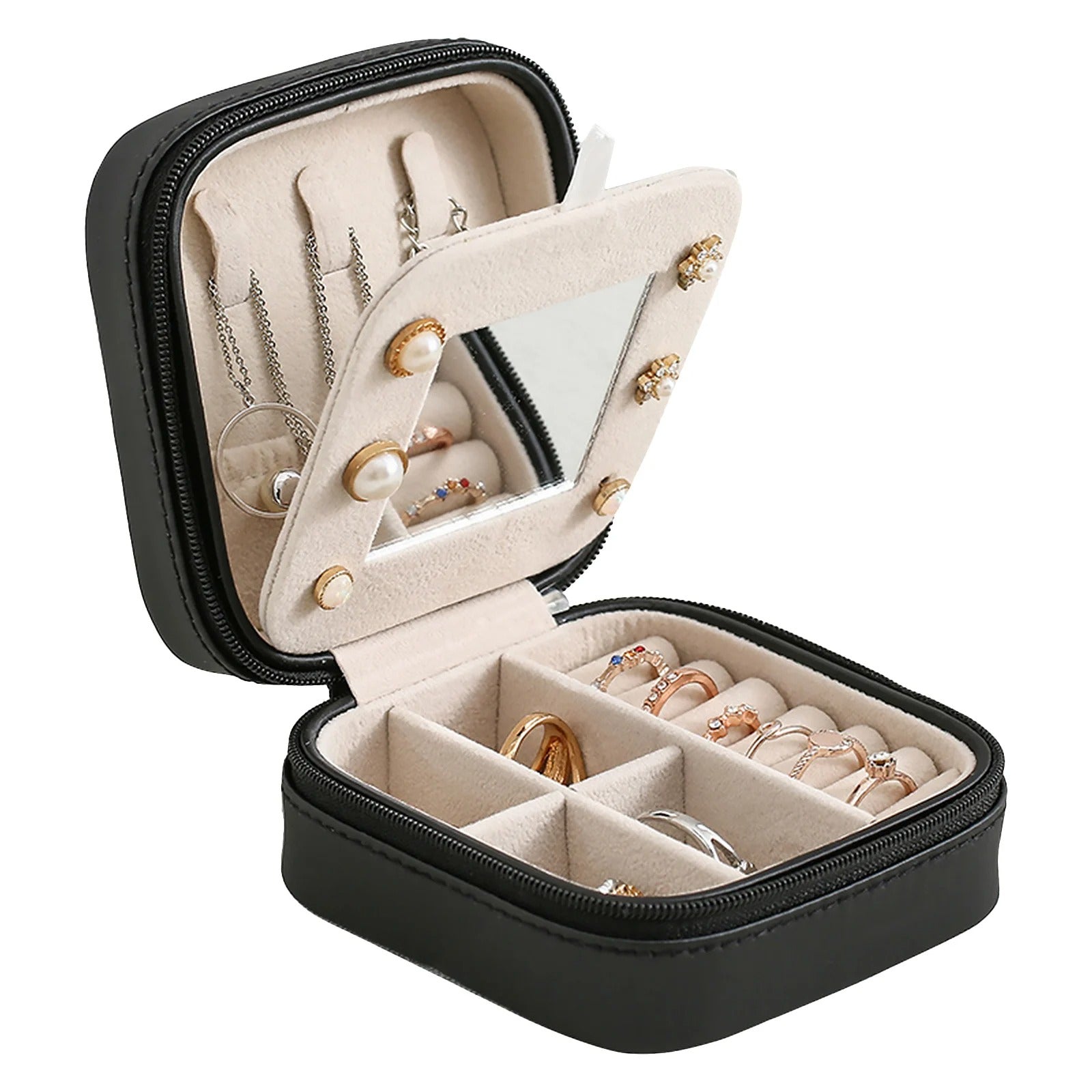 Portable Jewelry Box - Jewelry Organizer Display Travel Case, 2 Layer Leather Jewelry Box for Women, Large Capacity, Lockable Organizer Holder - Delicate Leather