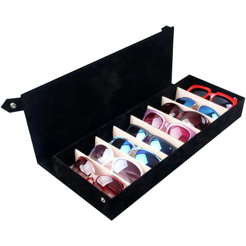Sunglasses Organizer Box Multi-Slot Eyeglasses Storage Folding Portable Glasses Travel PU Leather Case Home Storage - Delicate Leather