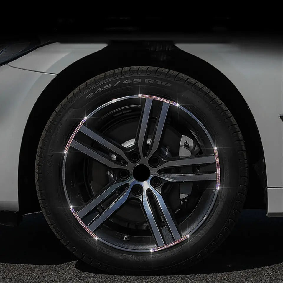20Pcs Bling Rhinestone Car Tire Rim Stickers – Reflective Safety Warning Strips & Wheel Hub Decoration for Women