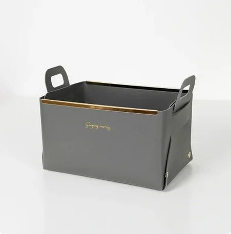 Desktop Finishing PU Leather Storage Box - Household Foldable Cosmetic Storage Basket with Handle, Sundry Key Coin Decorative Plate - Delicate Leather