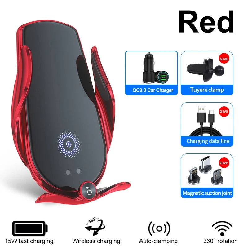 Universal Car Cell Phone Holder Bracket 15W Wireless Charging Handsfree Phone Holder for Dashboard, Windshield, Vent - Delicate Leather