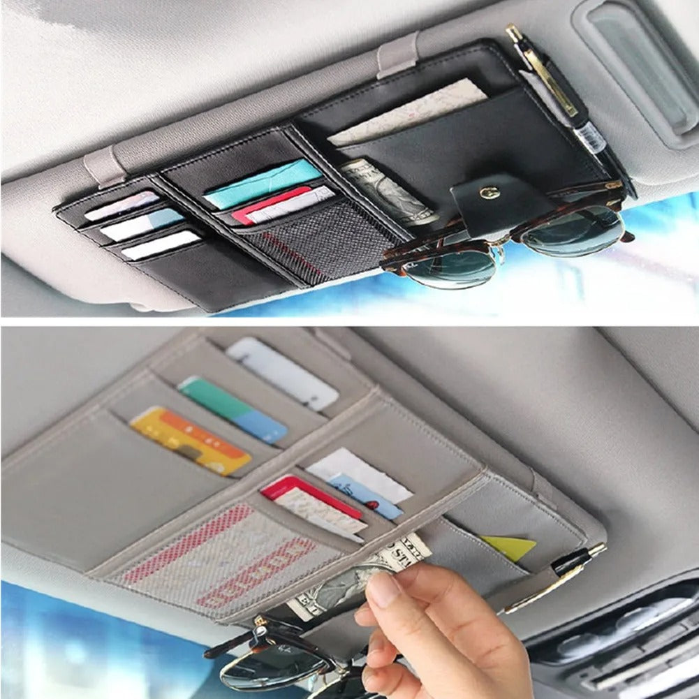 Car Styling Visor Organizer - Auto Sun Visor Storage Pouch - Delicate Leather