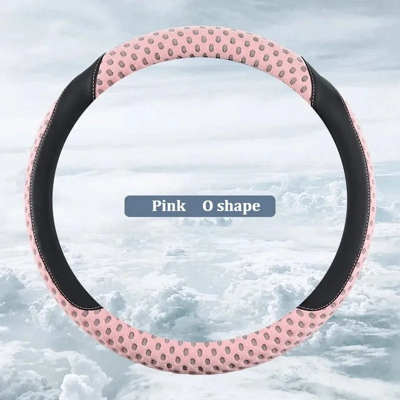 PU Leather Steering Wheel Cover with 3D Cooling Fabric – Anti-Slip All-Season Comfort - Delicate Leather