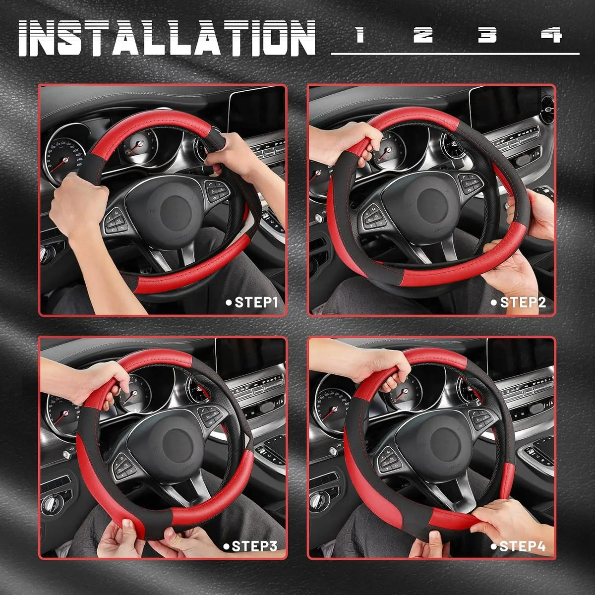 Microfiber Leather Steering Wheel Cover – Universal 38 cm Non-Slip Grip - Delicate Leather