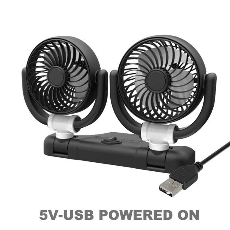 5/12/24V Car Fan Cooling Car Fan 2 Speed USB 360 Degree Adjustable Dual Head Electric Car Cooler for Truck Home Office
