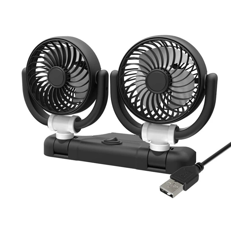 5/12/24V Car Fan Cooling Car Fan 2 Speed USB 360 Degree Adjustable Dual Head Electric Car Cooler for Truck Home Office - Delicate Leather