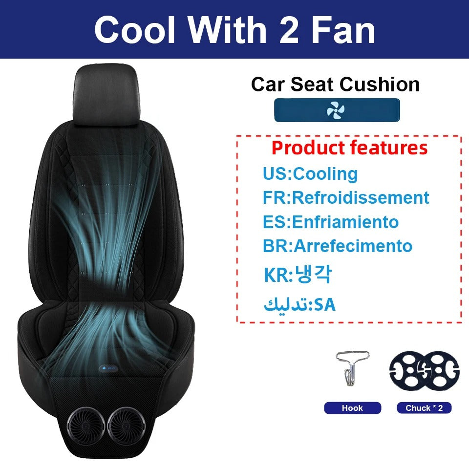 Universal USB Cooling & Heating Car Seat Cushion – Ventilated Seat Cover with Fan, Heated Seat Pad for Cars, SUVs & Trucks - Delicate Leather
