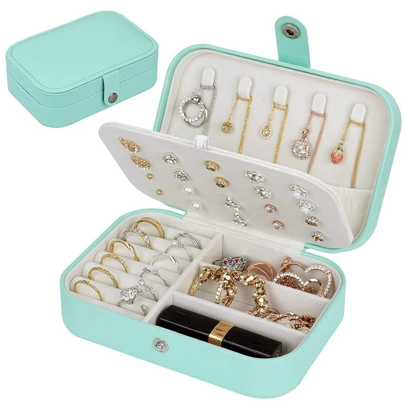 Double Layer PU Leather Portable Travel Jewelry Box - Storage Organizer Packaging Case for Earrings, Rings, Necklaces - Delicate Leather