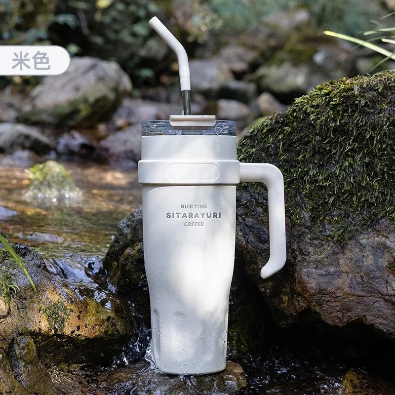 Large Capacity Stainless Steel Insulated Cup with Handle & Straw – Ideal for Office, Outdoor & Travel