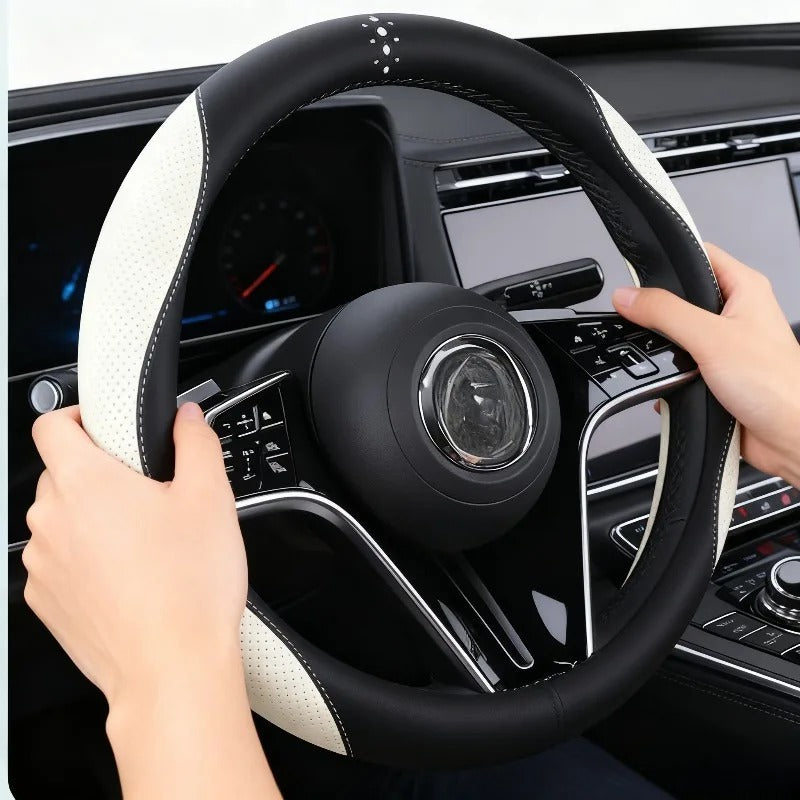 3D Embossed PU Leather Steering Wheel Cover – Universal Anti-Slip Interior Accessory - Delicate Leather