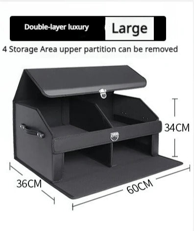 Large-Capacity Double-Layer Car Trunk Storage Box – PU Leather Organizer for Cars & SUVs - Delicate Leather