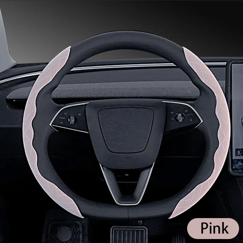 2PCS Segmented Suede Steering Wheel Grip Covers – Ultra-Thin Anti-Slip Stripe Design - Delicate Leather