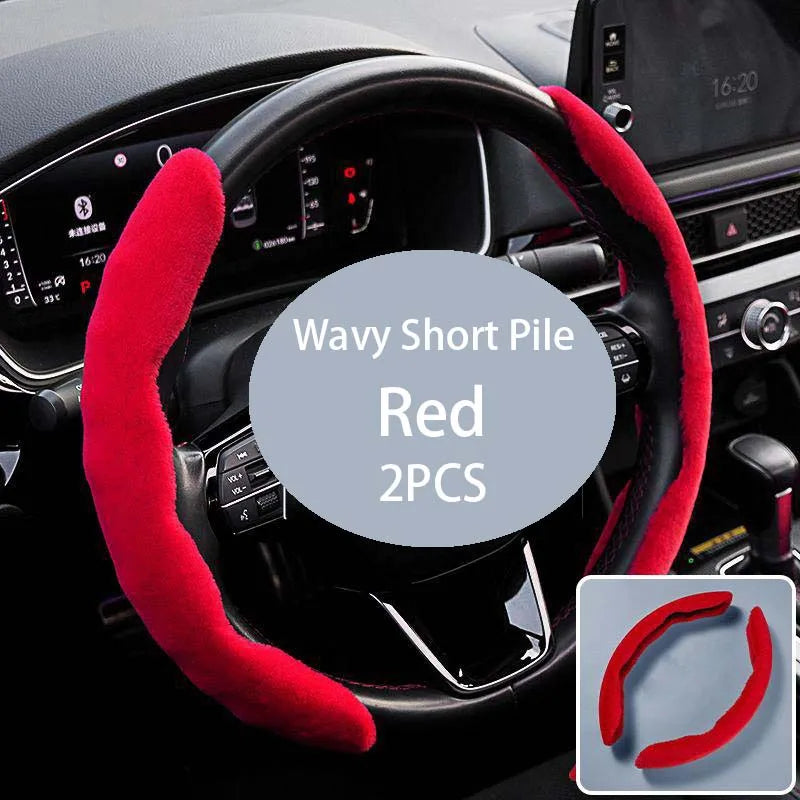 Segmented Wave Plush Steering Wheel Cover – Breathable Anti-Slip Grip, Warm & Comfortable, Universal Fit - Delicate Leather