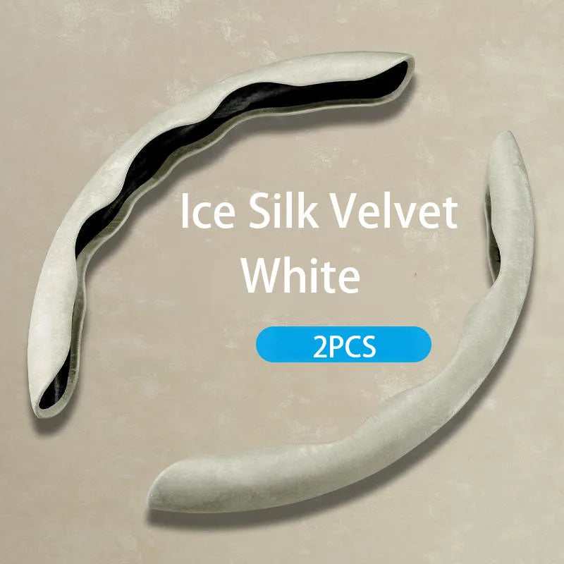 Car Steering Wheel Cover – Ice Silk Fabric Clip-On Grip, Ultra-Thin, All-Season, Non-Slip & Moisture-Absorbing - Delicate Leather